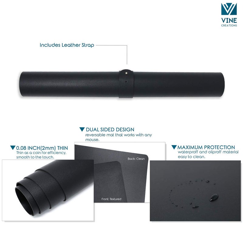 Vine Creations Leather Desk Pad 36" x 20", Vine Creations Office Desk Mat Waterproof Black - Premium Quality - Smooth Mouse Writing Surface - Maximum Protection Dual-Sided Pu Leather Blotter for Desk Office/Home - Image 5